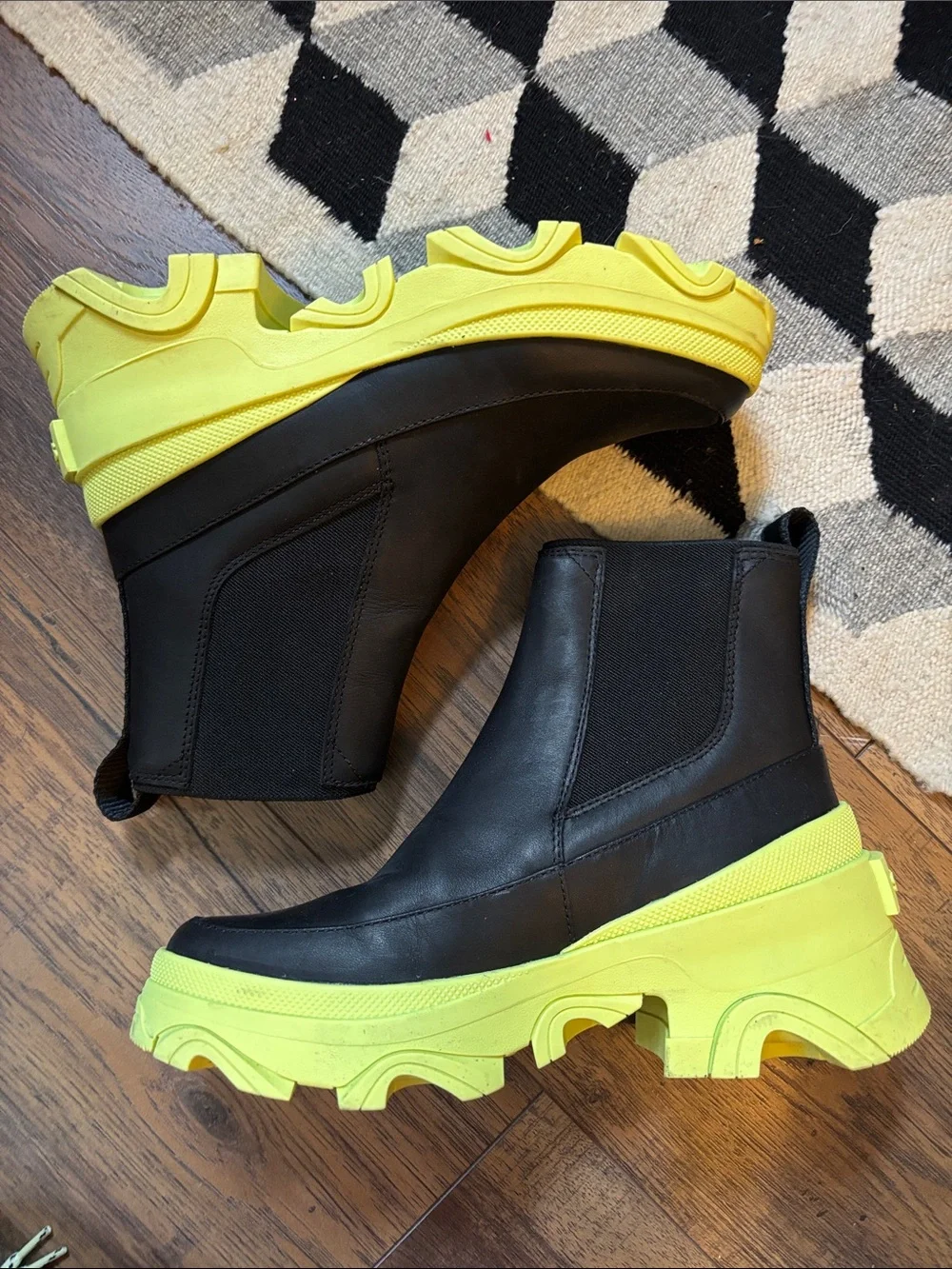 Sorel Black Brex Chelsea Platform Boots with Neon Yellow Sole - Women's Shoes